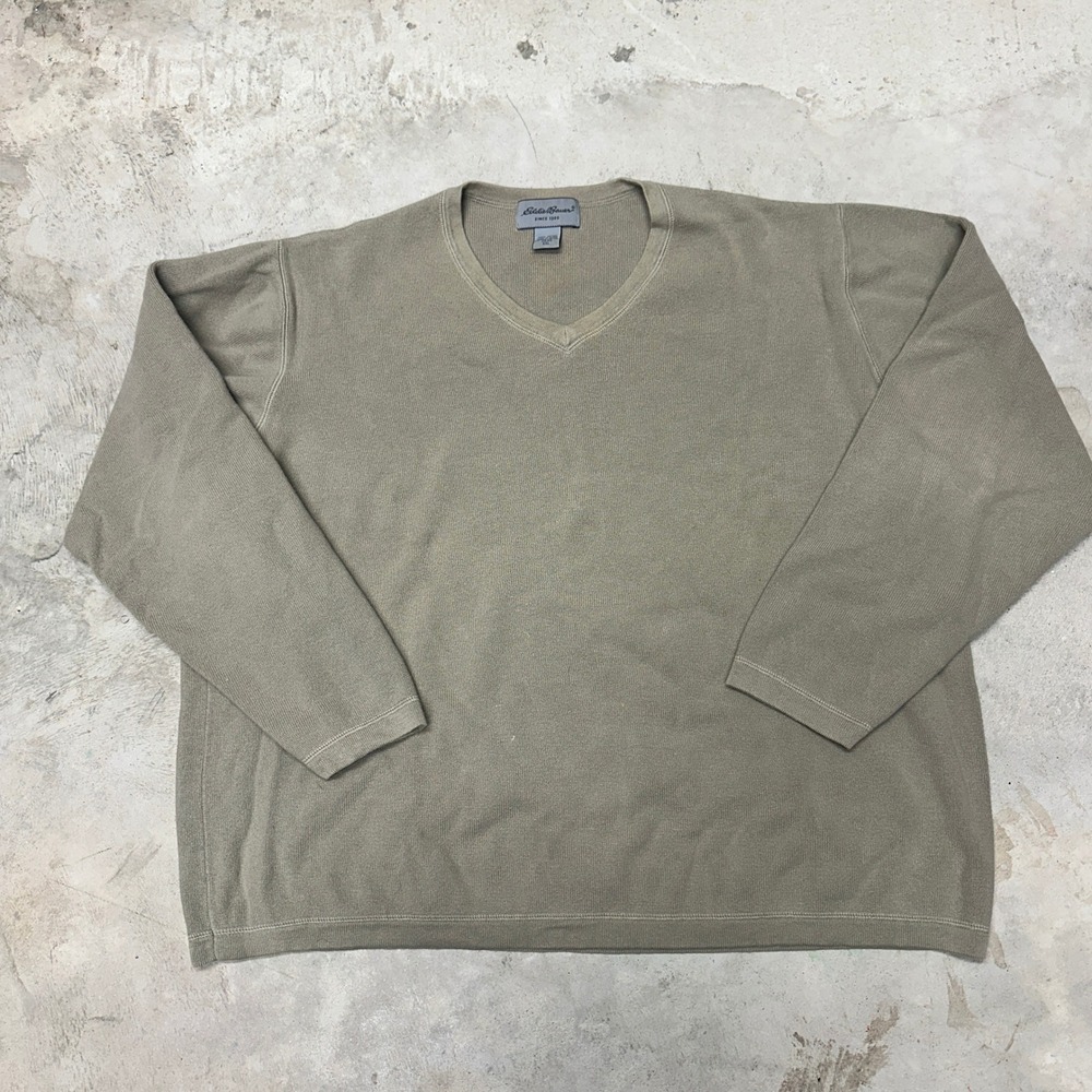 Eddie Bauer Mens XXL V Neck‎ Long Sleeve Sweater 100 Percent Cotton Beige
